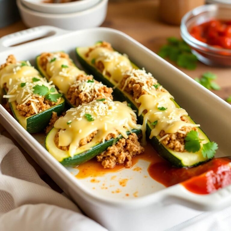 Zucchini Stuffed Boats with Ground Turkey