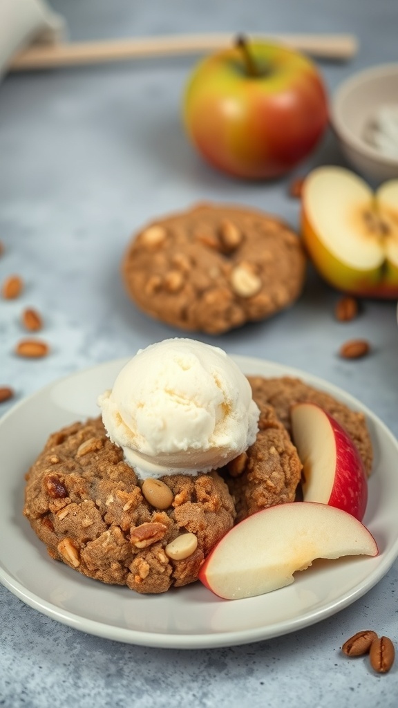 Nutty Apple Crisp Cookies with ice cream and apple slices
