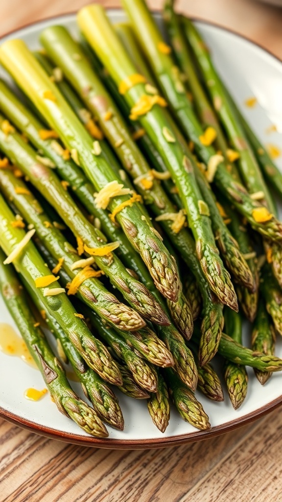 Grilled asparagus with lemon zest on a plate
