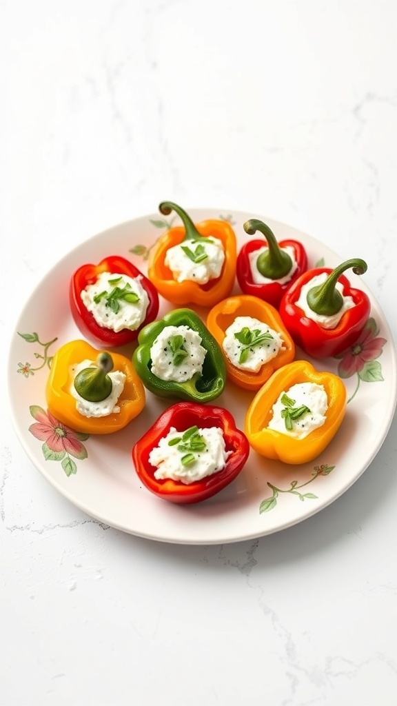 A plate of stuffed mini peppers filled with cream cheese and herbs.