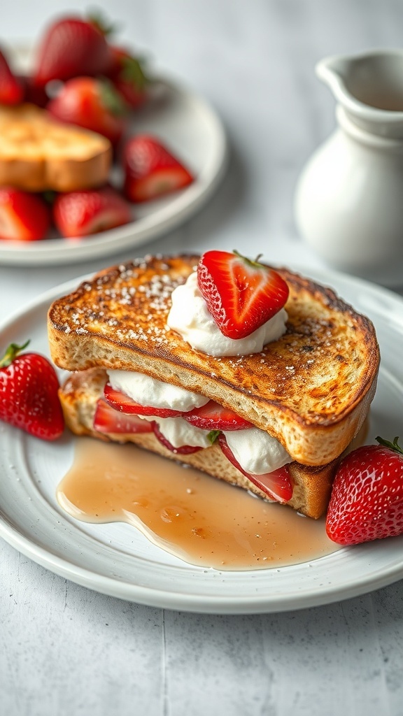 Air Fryer Strawberry Stuffed French Toast with strawberries and whipped cream