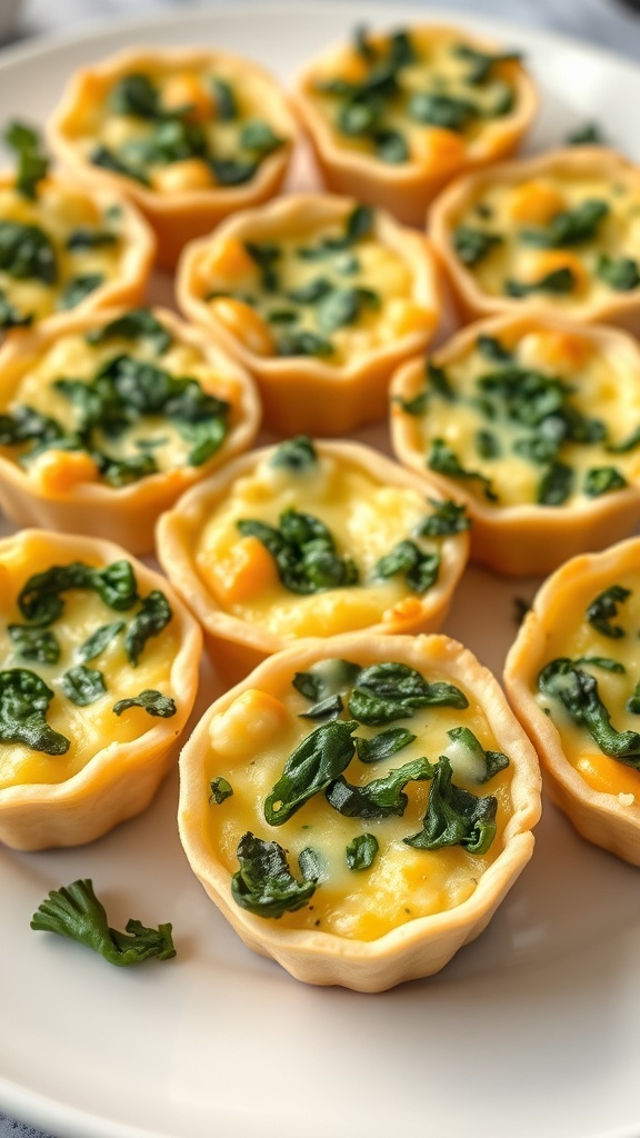 A plate of air fryer quiche cups filled with egg and spinach.