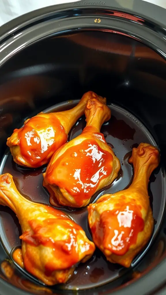 Honey garlic chicken drumsticks in a crockpot