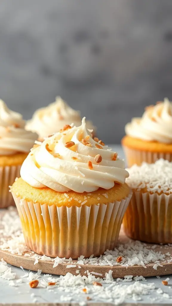 Delicious coconut snowball cupcakes with creamy frosting and shredded coconut topping.