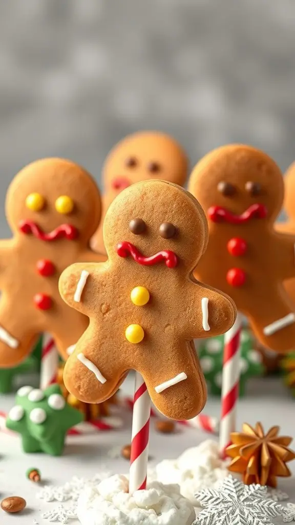 Gingerbread cake pops shaped like gingerbread men with colorful decorations