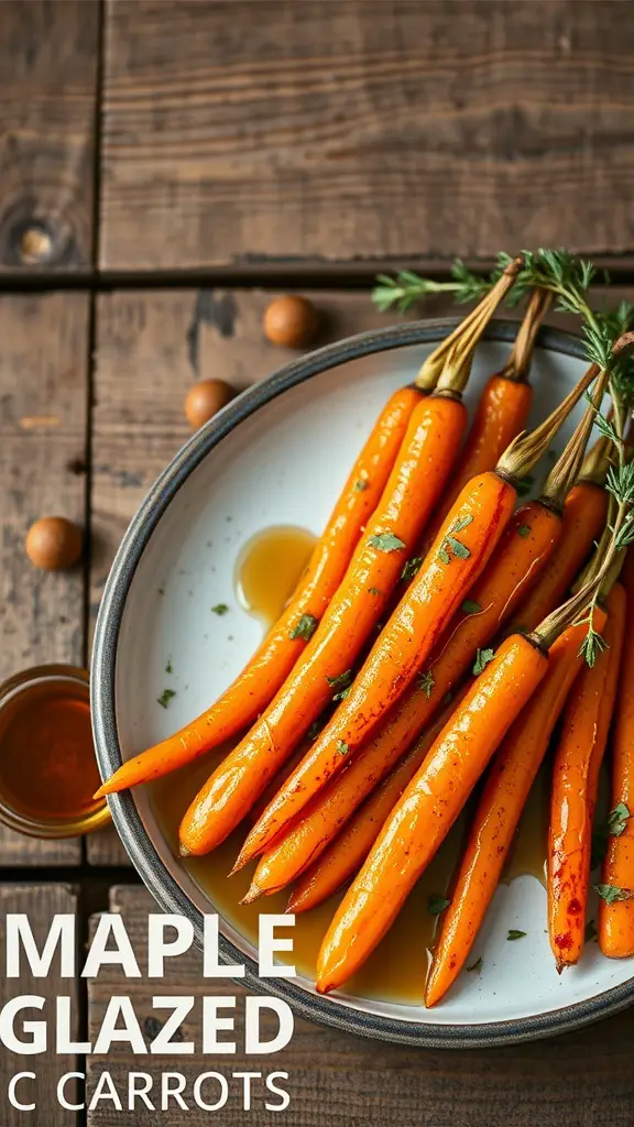 A bowl of maple glazed carrots on a wooden table
