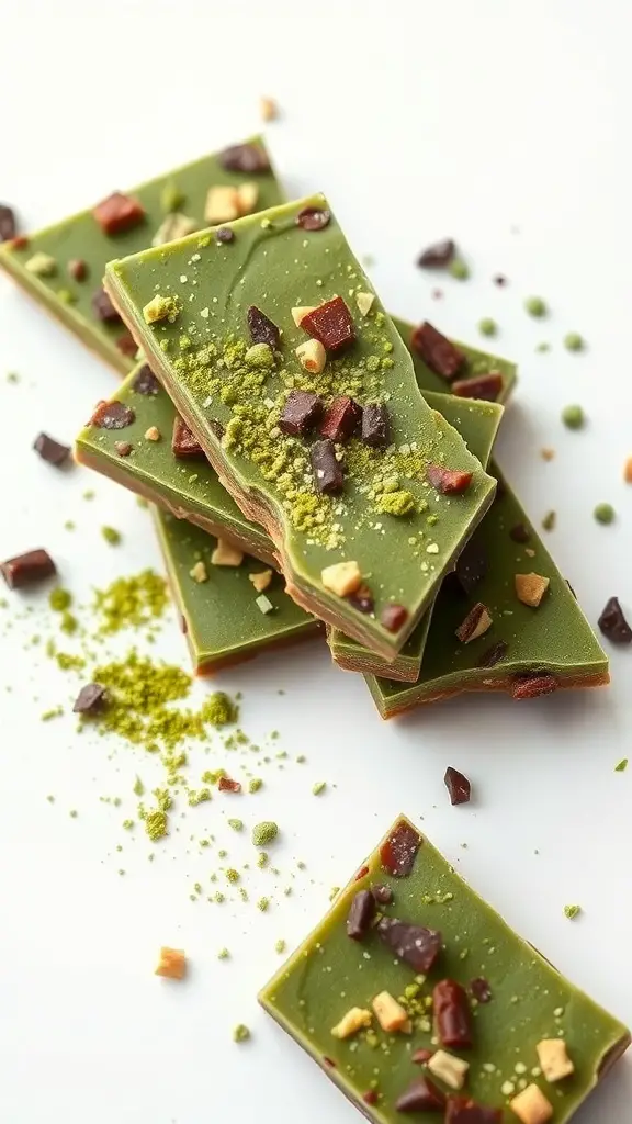 Matcha green tea chocolate bark with toppings