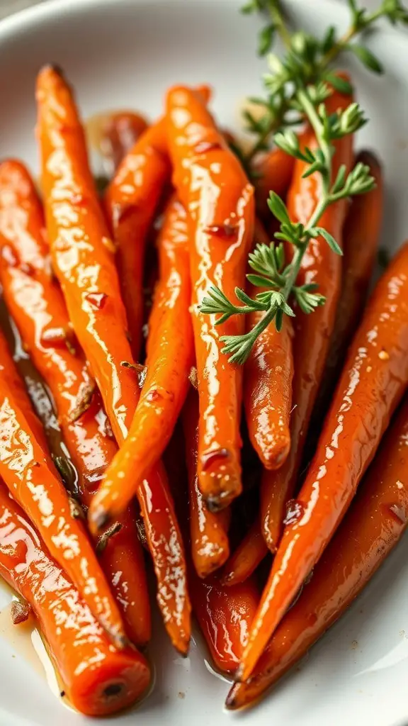 A plate of honey glazed carrots garnished with herbs