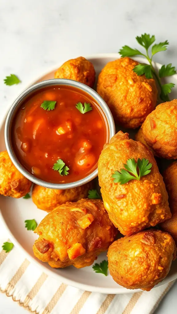 Crispy paneer pakoras served with tangy tamarind sauce