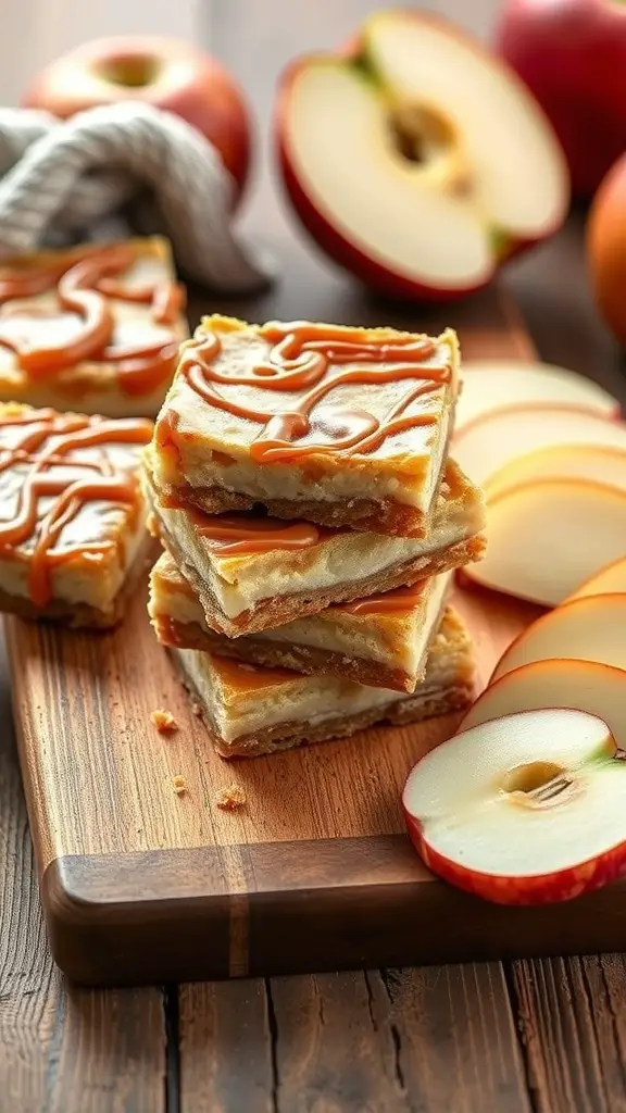 Caramel Apple Cheesecake Bars with fresh apple slices