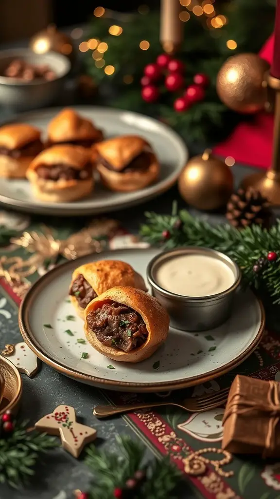 Mini Beef Wellington Bites on a festive table setting