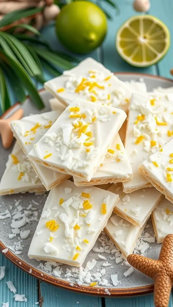 Coconut Lime Candy Bark with shredded coconut and lime zest