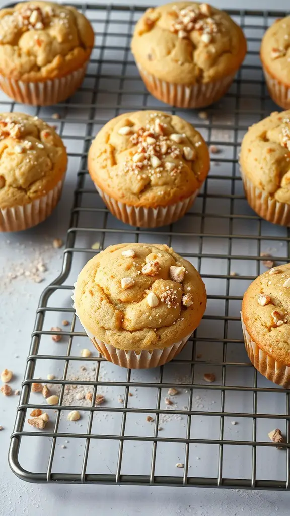 Freshly baked spiced eggnog muffins on a cooling rack