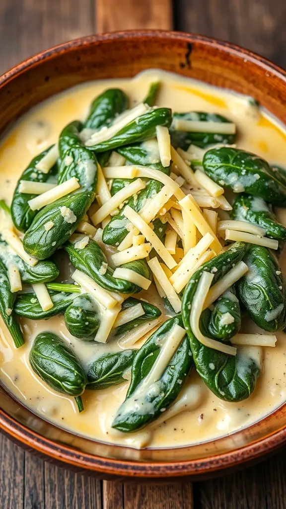Creamed spinach with Parmesan in a bowl