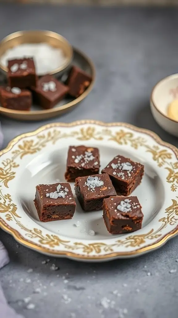 A plate of no-bake brownie bites sprinkled with sea salt