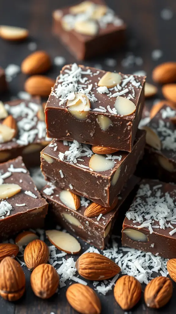 Almond Joy Dark Chocolate Fudge with almonds and coconut