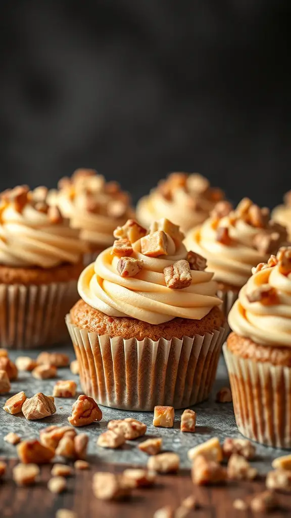 Nutty Toffee Crunch Cupcakes with toffee bits on top