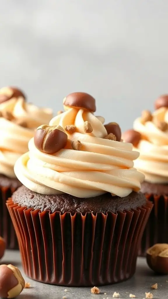 Chocolate hazelnut cupcakes with creamy frosting and hazelnut topping