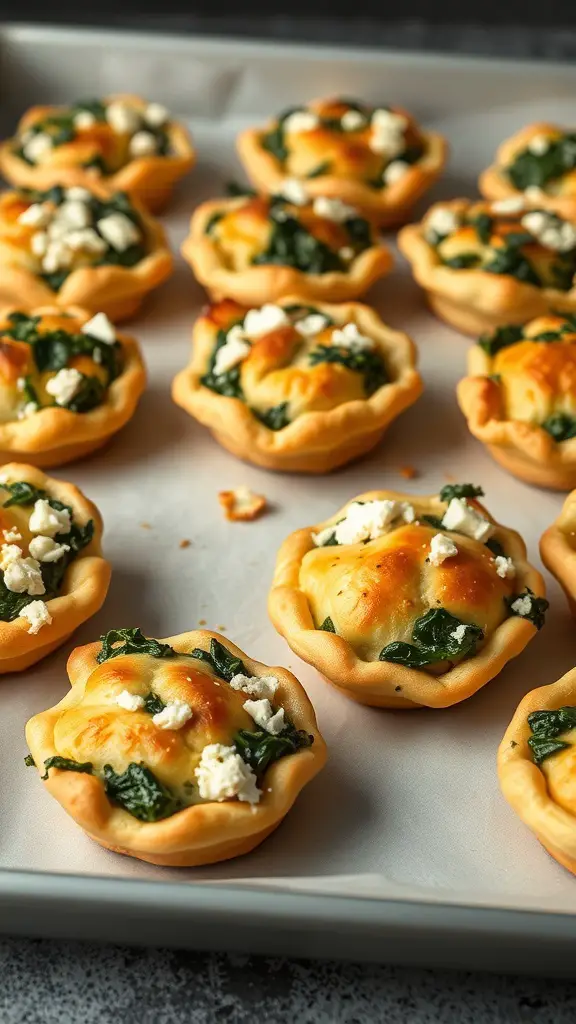 Savory spinach and feta puffs on a baking tray