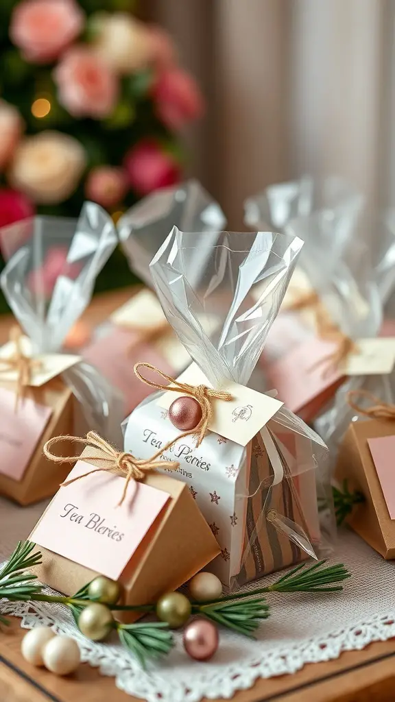 Beautifully wrapped tea party favors with a festive touch