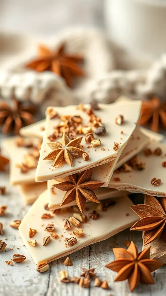 Chai Spice White Chocolate Bark with star anise and nuts