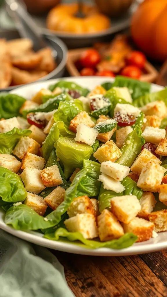 A classic Caesar salad with romaine lettuce, homemade croutons, and Parmesan cheese.