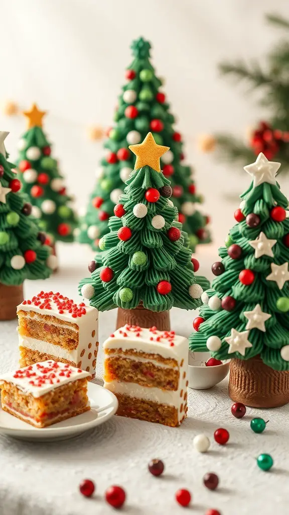 A festive display of Little Debbie Christmas Tree Cakes and decorated holiday treats.