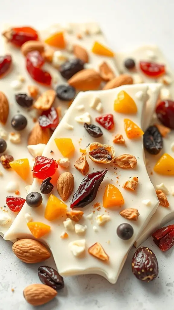 White chocolate almond bark with dried fruits and nuts
