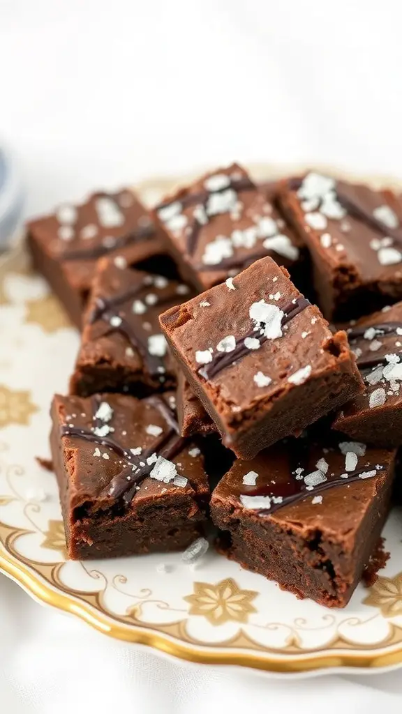 A plate of fudge brownie bites topped with sea salt.