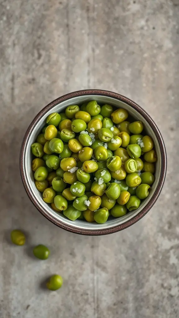 A bowl of edamame sprinkled with sea salt