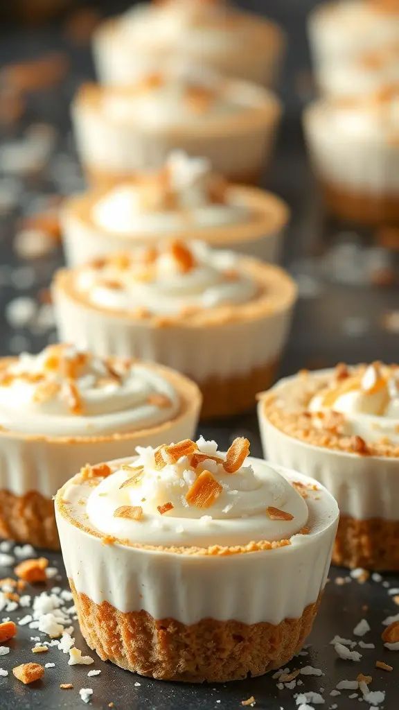 Coconut Cream Pie Cups with whipped cream and toasted coconut on top