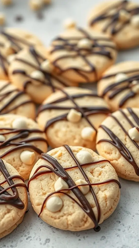 Delicious white chocolate macadamia nut cookies drizzled with dark chocolate.
