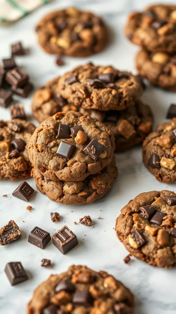 Delicious Dark Chocolate Toffee Crunch Cookies with chocolate chunks and toffee bits