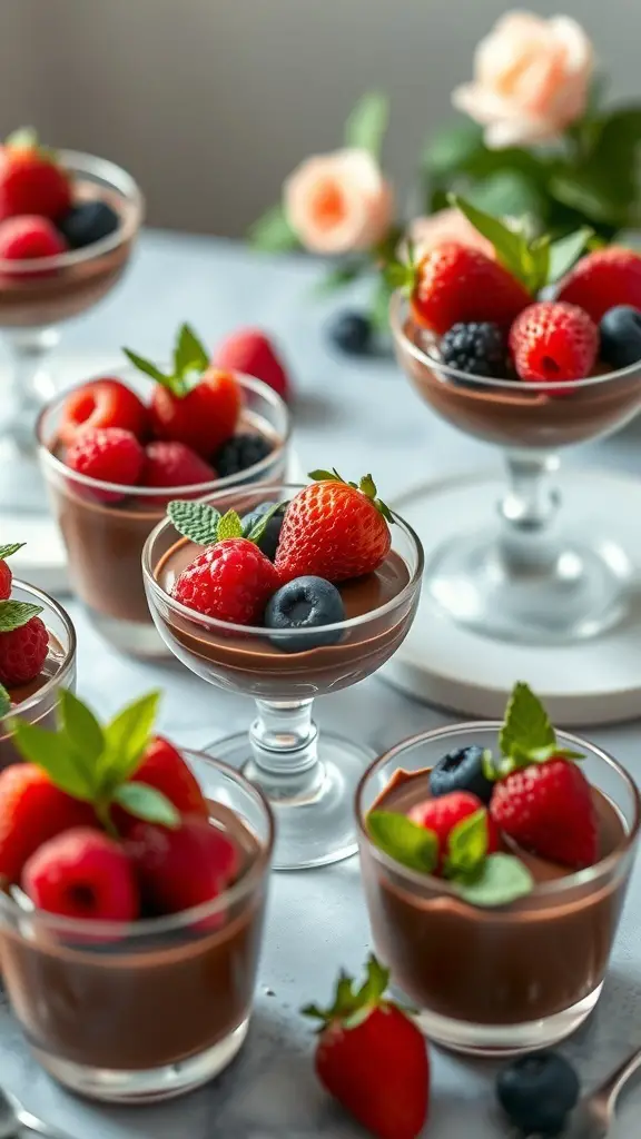 Chocolate mousse cups topped with fresh berries