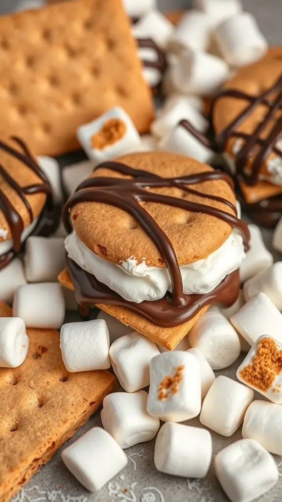 Chocolate covered marshmallows with graham crackers, inspired by s'mores.