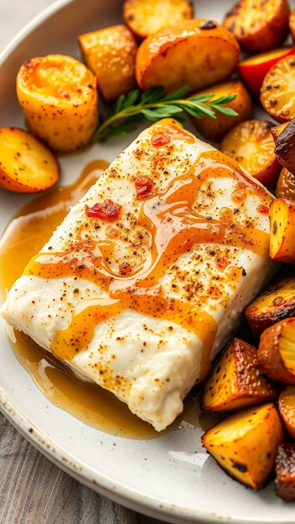 Honey mustard glazed cod with roasted potatoes