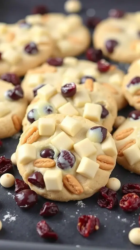 Delicious white chocolate macadamia nut cookies with dried fruits