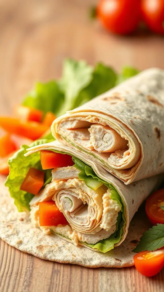 Turkey and hummus wrap with fresh vegetables