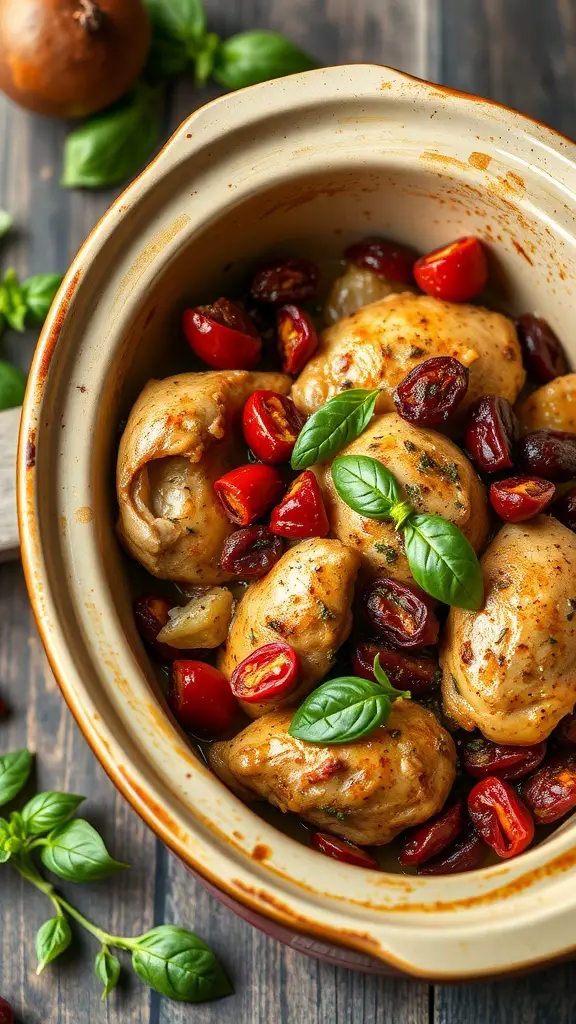 Crock pot Italian chicken with sun-dried tomatoes and basil