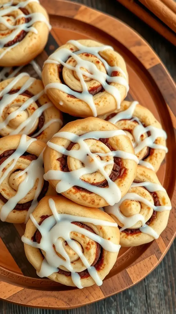 A plate of cinnamon roll cookies drizzled with icing.