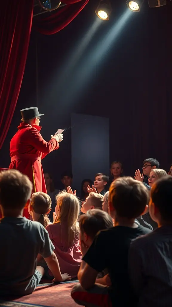 A magician performing for a group of children at a birthday party.