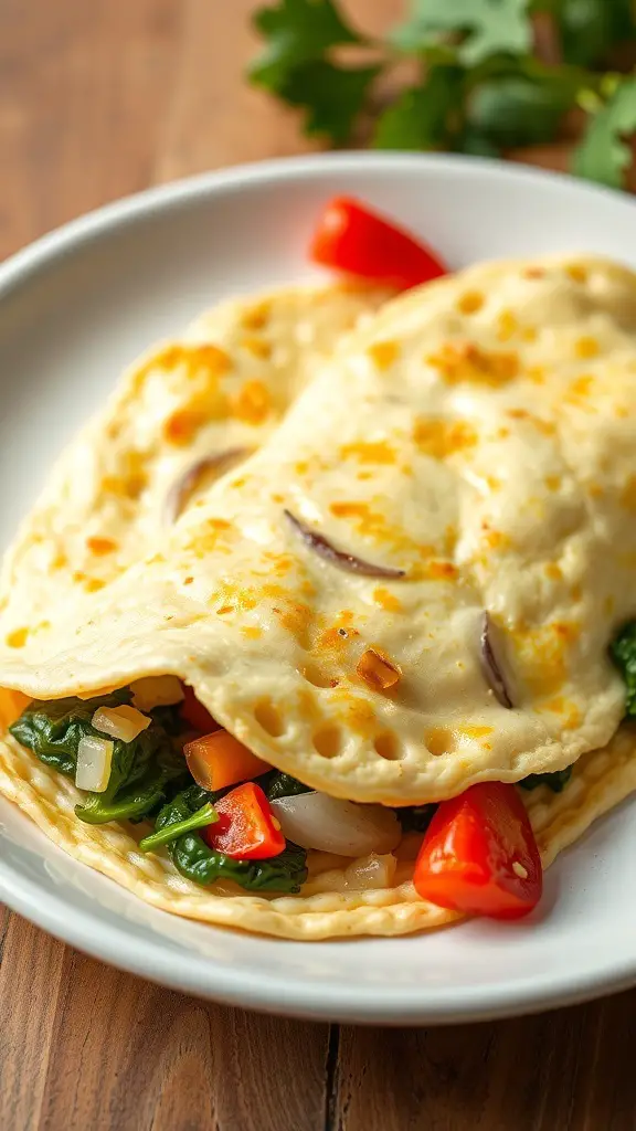 Egg white omelet filled with vegetables on a plate