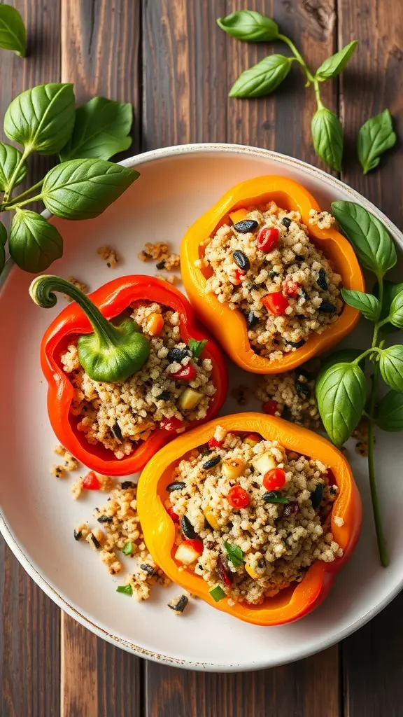 Stuffed bell peppers filled with quinoa and vegetables on a plate