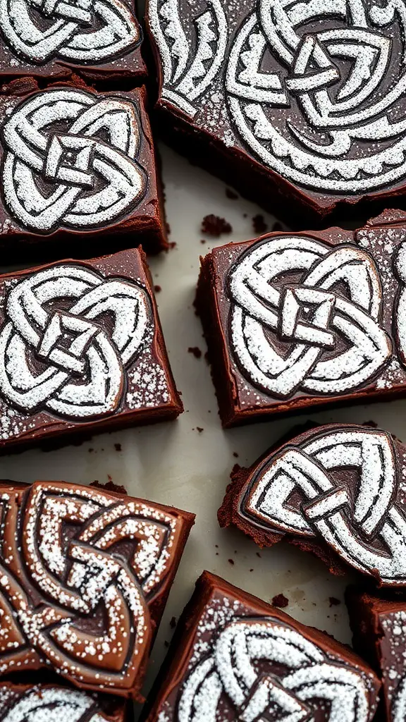 Celtic Knot Brownies with powdered sugar design