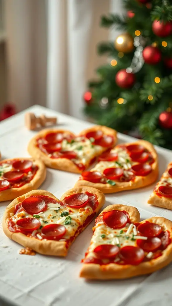 Heart-shaped pizza slices with pepperoni and cheese