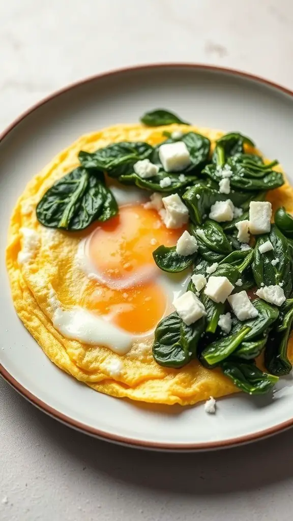 Egg white omelette with spinach and feta on a plate
