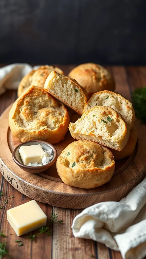 Savory Irish soda bread bites on a wooden platter with butter and salt
