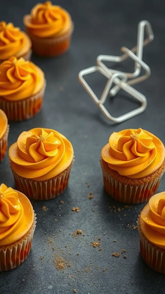 Cupcakes with orange frosting resembling marigold flowers