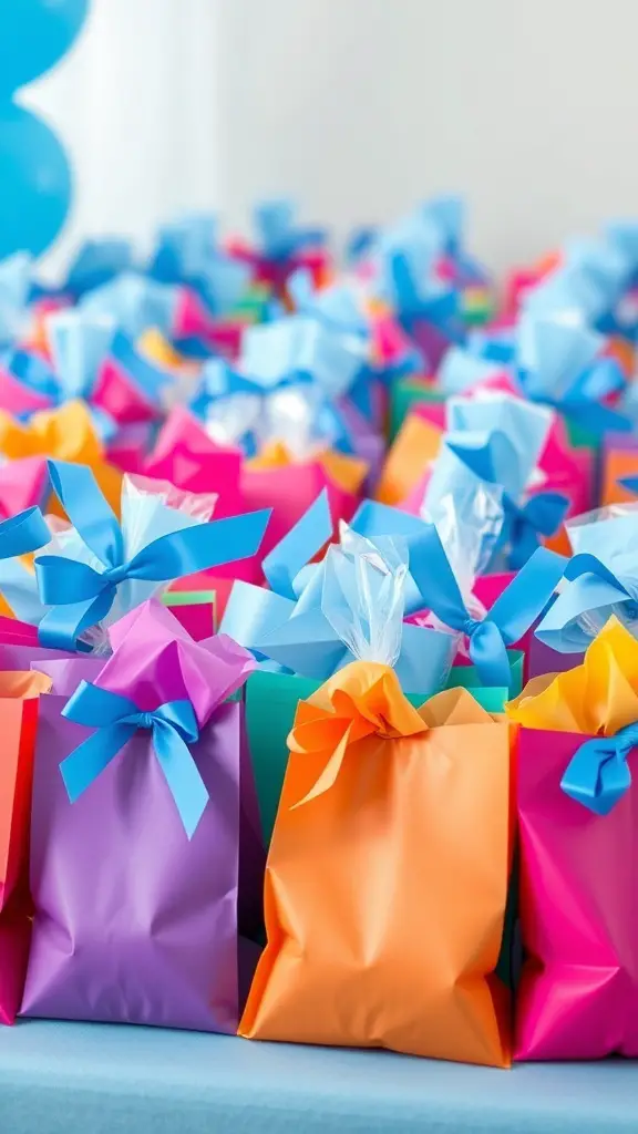 Colorful party favor bags for a Bluey birthday party