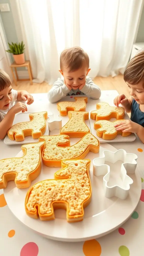 Kids making animal-shaped sandwiches at a table